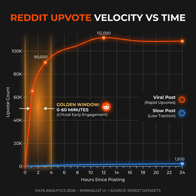 Reddit Upvote Velocity vs Time Chart